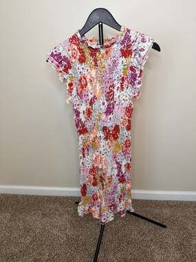 Willow + Root Floral Smocked Ruffle Sleeve Dress Size XS‎